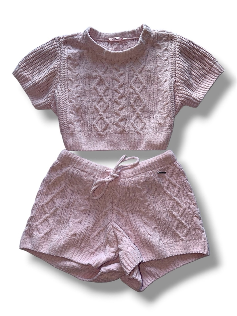 La Vie En Rose Blush Pink Cable-Knit Lounge Set Comfy Soft Coquette XL Medium